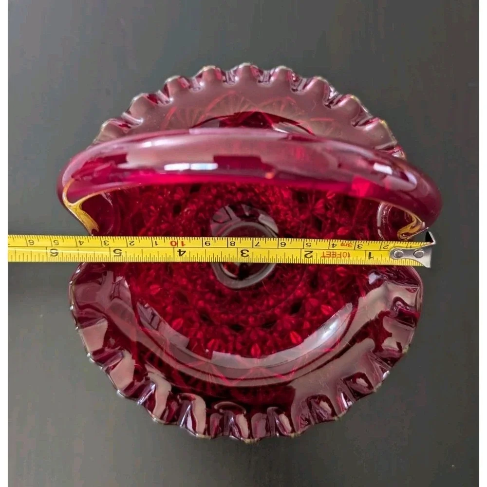 Vintage FENTON AMBERINA‎ RED RUFFLED DIAMOND BASKET